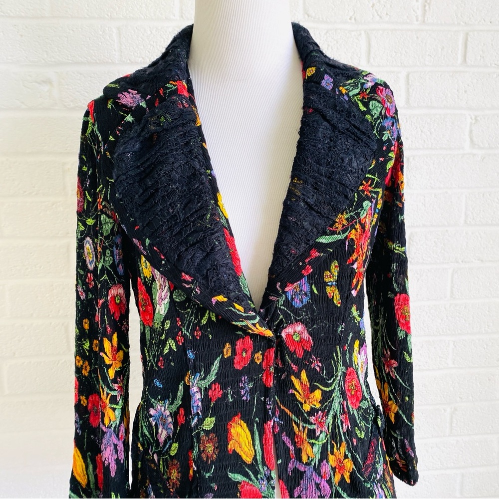 VINTAGE Jacket Blazer Alberto Makali Black Floral Large Boho WhimsyGoth Artsy - Picture 3 of 16
